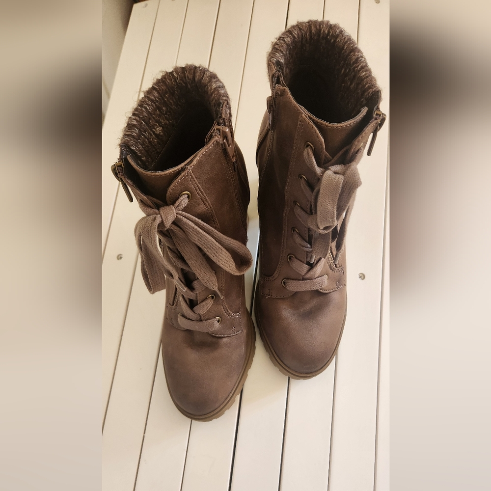 R2 Report Boots Zip Up Womens Size:8 Broxy Flock All Made Materials Brown